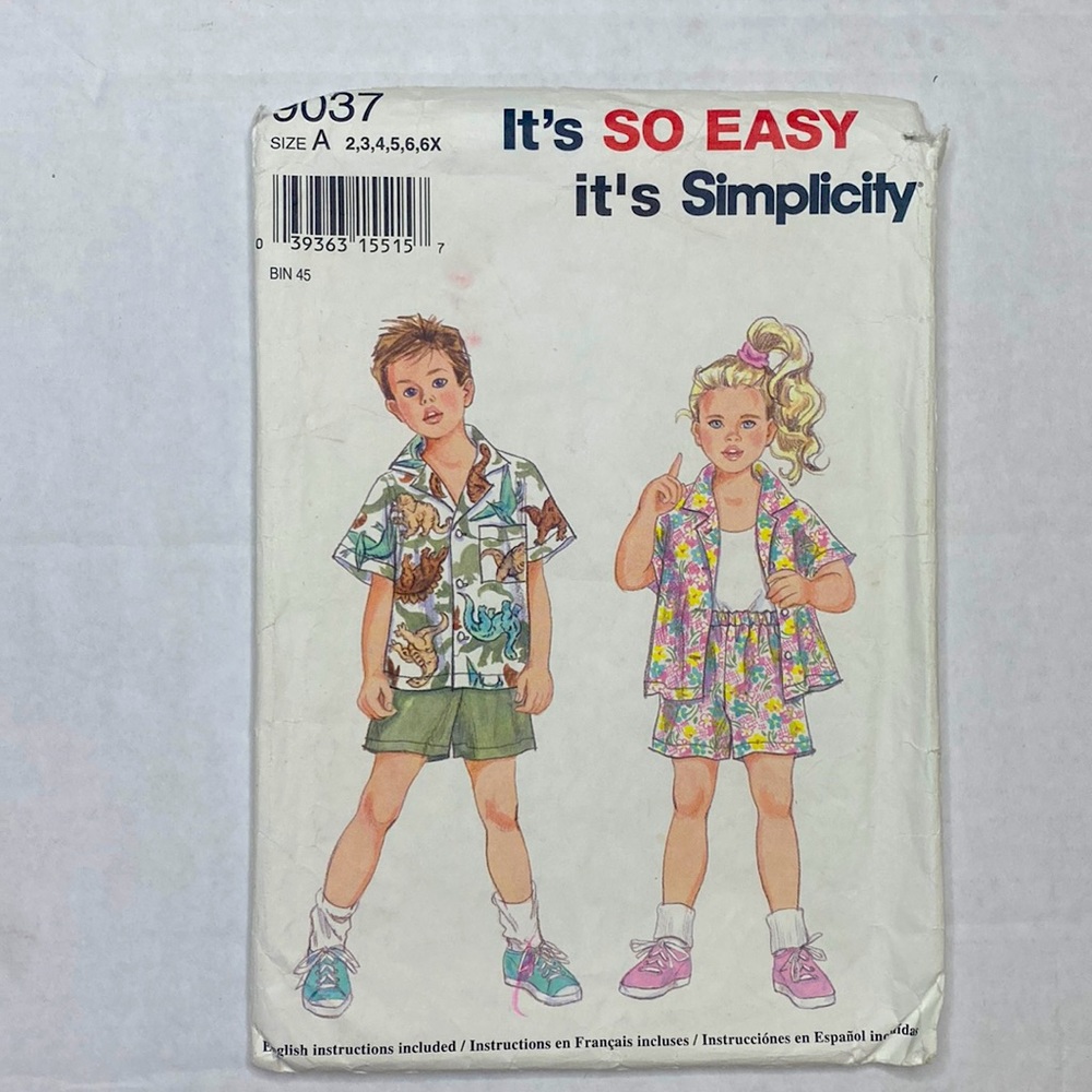 Vintage 1994 Simplicity 9037 | Children’s Top and Shorts | Sewing Pattern | CUT